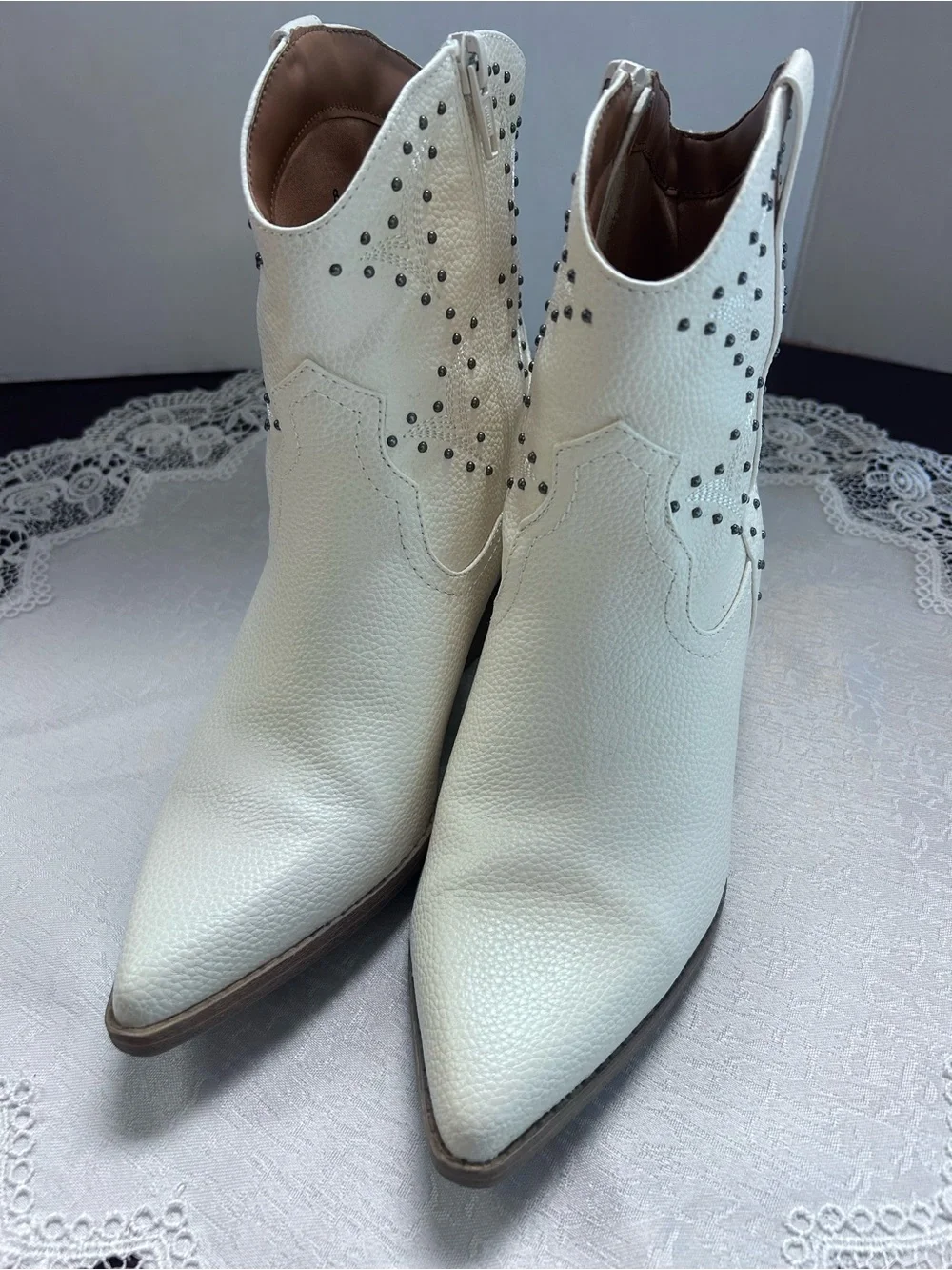 Twyla zipped Faux Leather Ivory Cowgirl Boots w/metal stud from Universal Thread